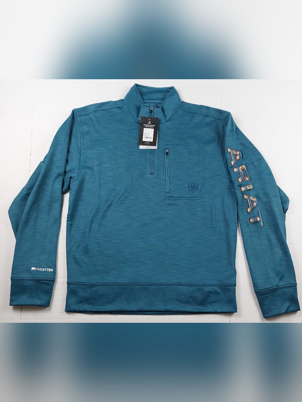 Ariat Tek Team Logo 1/4 Zip Sweatshirt Fleece Mens Small Mallard Blue NWT $69.95